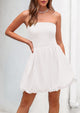 Tube Top Casual Smocked A Line Sundress Trendy Strapless Bubble Short Mini Dresses