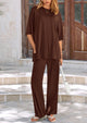 Short Sleeve Pullover Tops And Wide Leg Pants Two Piece Sets