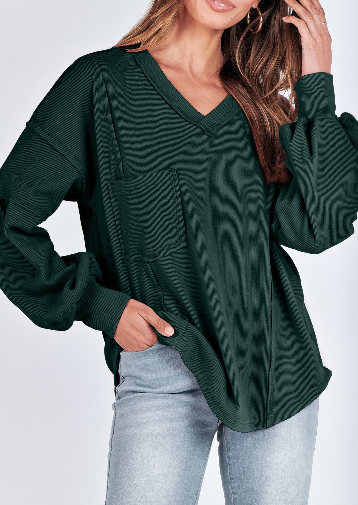 Long Sleeved Casual V-Neck Loose Knit Pullover