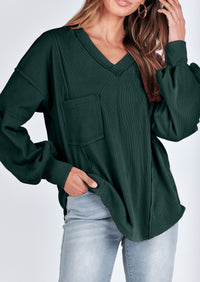 Long Sleeved Casual V-Neck Loose Knit Pullover
