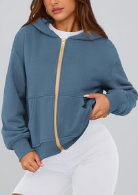 Y2K Zip Up Hoodie Long Sleeve Loose Fit Pockets Casual Sweatshirt