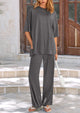 Short Sleeve Pullover Tops And Wide Leg Pants Two Piece Sets