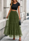 PRETTYGARDEN Maxi Skirts for Women Fall Tulle High Waisted Ruffle Flowy A-Line Long Skirt Country Concert Outfits