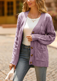 Knitted Solid Color Button Down Chunky Outwear Cardigan