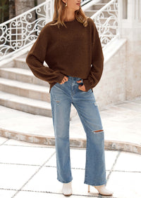 Casual Crew Neck Long Sleeve Pullover Ribbed Knit Loose Fit Sweaters