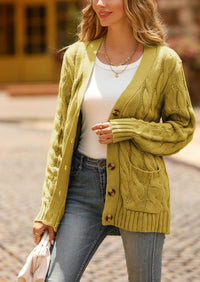 Knitted Solid Color Button Down Chunky Outwear Cardigan