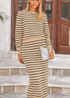 PRETTYGARDEN 2 Piece Skirts Sets For Women Fall Fashion Striped Sweater Dress Knit Lounge Travel Outfits Winter Clothing