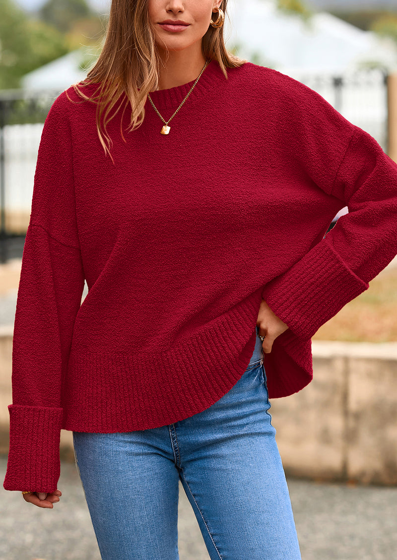 PRETTYGARDEN Women's Fall Oversized Sweaters Casual Crewneck Pullover Long Sleeve Fuzzy Chunky Knit Tops Blouse