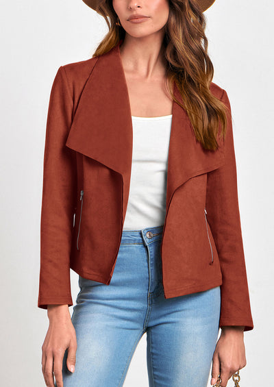 PRETTYGARDEN Women's Faux Suede Jackets Fashion Fall Clothes Long Sleeve Open Front Cropped Coat Outwear