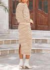 PRETTYGARDEN 2 Piece Skirts Sets For Women Fall Fashion Striped Sweater Dress Knit Lounge Travel Outfits Winter Clothing