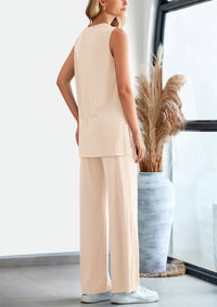 Casual Loose Tank Top Wide Leg Pants 2 Piece Lounge Set