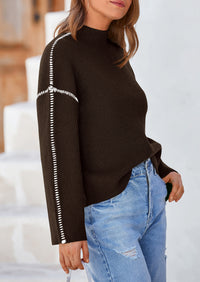 Chunky Knit  Casual Long Sleeve Mock Neck Oversized Loose Sweaters