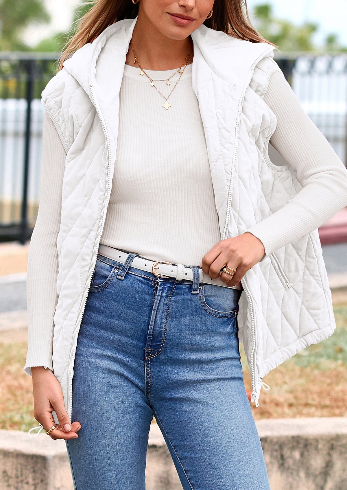Casual Sleeveless Hooded Zipper Jacket Jacket