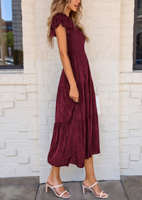 Floral  Summer Cap Sleeve Smocked Ruffle A Line Long Flowy Wedding Guest Midi Dresses