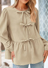 PRETTYGARDEN Women's Spring Fall Babydoll Peplum Blouse Shirt Puff Long Sleeve Bow Tie Front Trendy Cute Y2K Going Out Tops