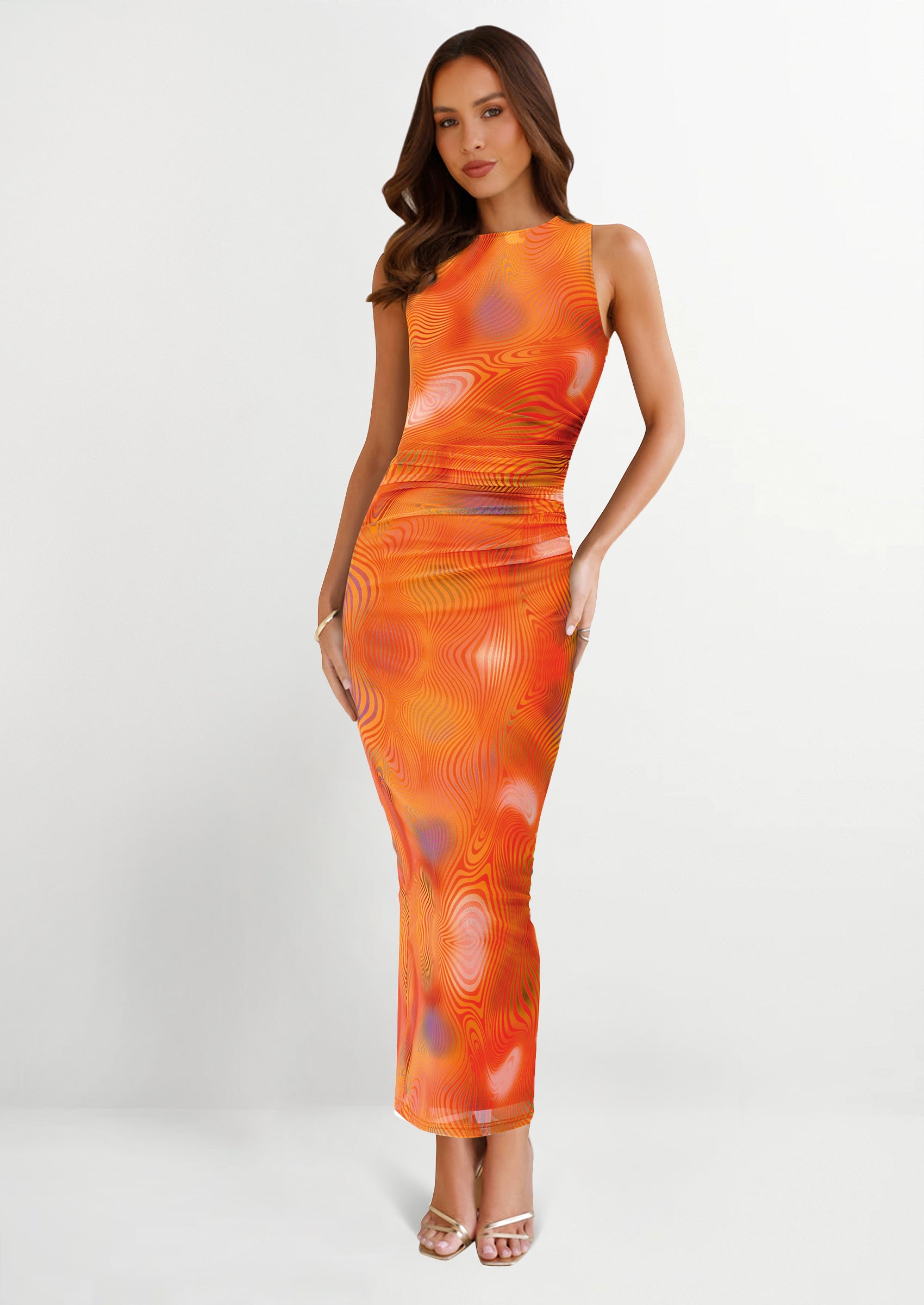 PRETTYGARDEN Wedding Guest Dresses for Women Spring Floral Bodycon Sleeveless Mesh Maxi Long Dress