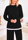 PRETTYGARDEN Two Piece Matching Sweater Lounge Sets Knit Long Sleeve Pullover Tops Wide Leg Pants