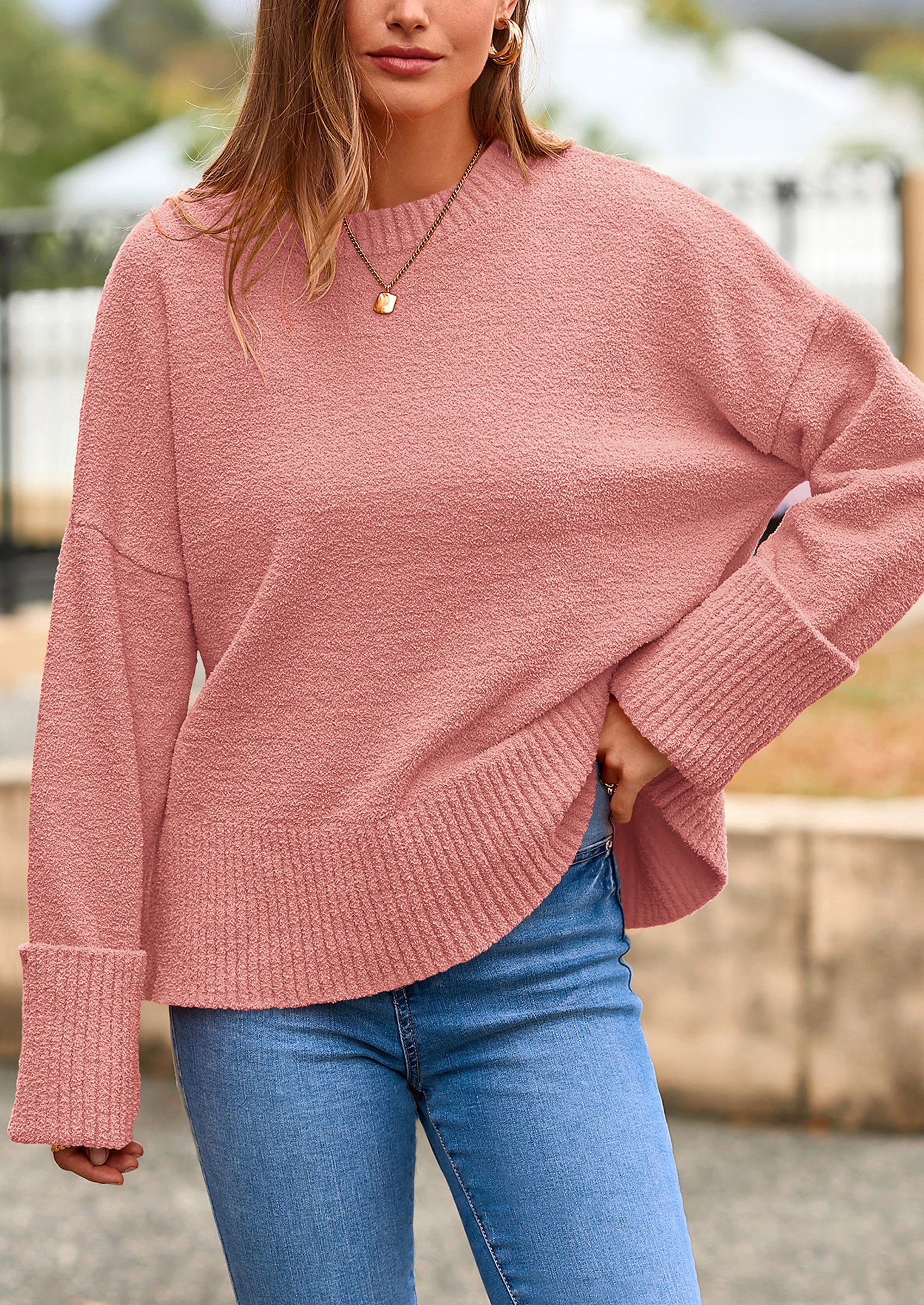 PRETTYGARDEN Women's Fall Oversized Sweaters Casual Crewneck Pullover Long Sleeve Fuzzy Chunky Knit Tops Blouse