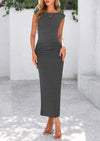 PRETTYGARDEN 2 Piece Sets Going Out Casual Cap Sleeve Crop Tops Ruched Maxi Long Skirts Outfits
