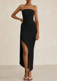 Ruched Bodycon Off Shoulder Asymmetrical High Split Elegant Cocktail Party Dresses