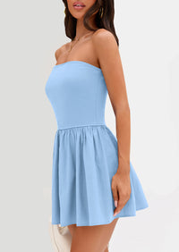 Strapless Casual Tube Top Ruffle A Line Patchwork Mini Dresses Mini Party Dresses
