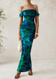 Ruched Bodycon Off Shoulder Floral Mesh Cocktail Party Fitted Maxi Dress