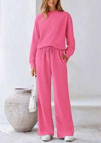 Casual Long Sleeve Pullover Tops and Wide Leg Pants Knitted Two Piece Sets