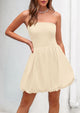 Tube Top Casual Smocked A Line Sundress Trendy Strapless Bubble Short Mini Dresses
