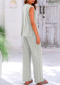 Pullover Tops And Wide Leg Pants Casual Two Piece Sets