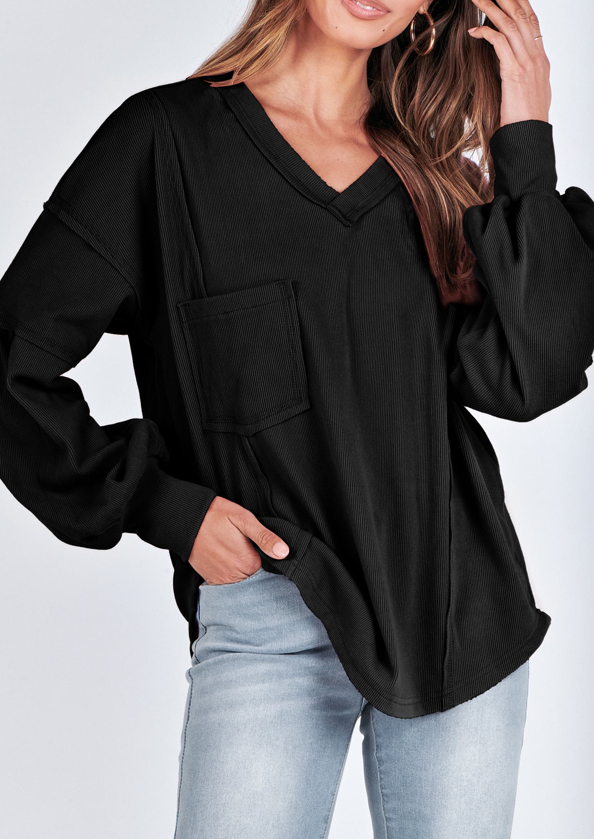 Long Sleeved Casual V-Neck Loose Knit Pullover