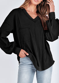 Long Sleeved Casual V-Neck Loose Knit Pullover