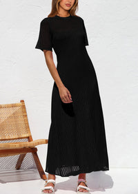 Eyelet Beach Vacation Resort Short Sleeve Hollow Out Dress Cover Up Maxi Dresses
