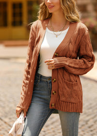 Knitted Solid Color Button Down Chunky Outwear Cardigan