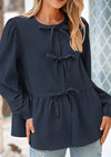 PRETTYGARDEN Women's Spring Fall Babydoll Peplum Blouse Shirt Puff Long Sleeve Bow Tie Front Trendy Cute Y2K Going Out Tops