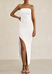 Ruched Bodycon Off Shoulder Asymmetrical High Split Elegant Cocktail Party Dresses