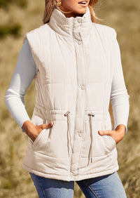 Casual Button Zipper Vest, Drawstring Sleeveless Jacket