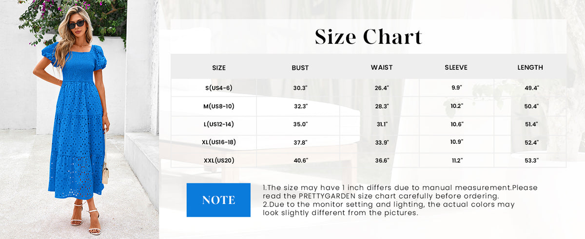 Eyelet Square Neck Puff Sleeve Smocked Maxi Dress with Pockets