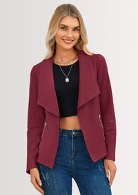 PRETTYGARDEN Women's Faux Suede Jackets Fashion Fall Clothes Long Sleeve Open Front Cropped Coat Outwear