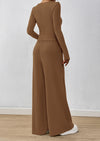 PRETTYGARDEN Women's 2 Piece Lounge Sets Fall Fashion Long Sleeve Crop Top Wide Leg Pants Matching Sets Clothing