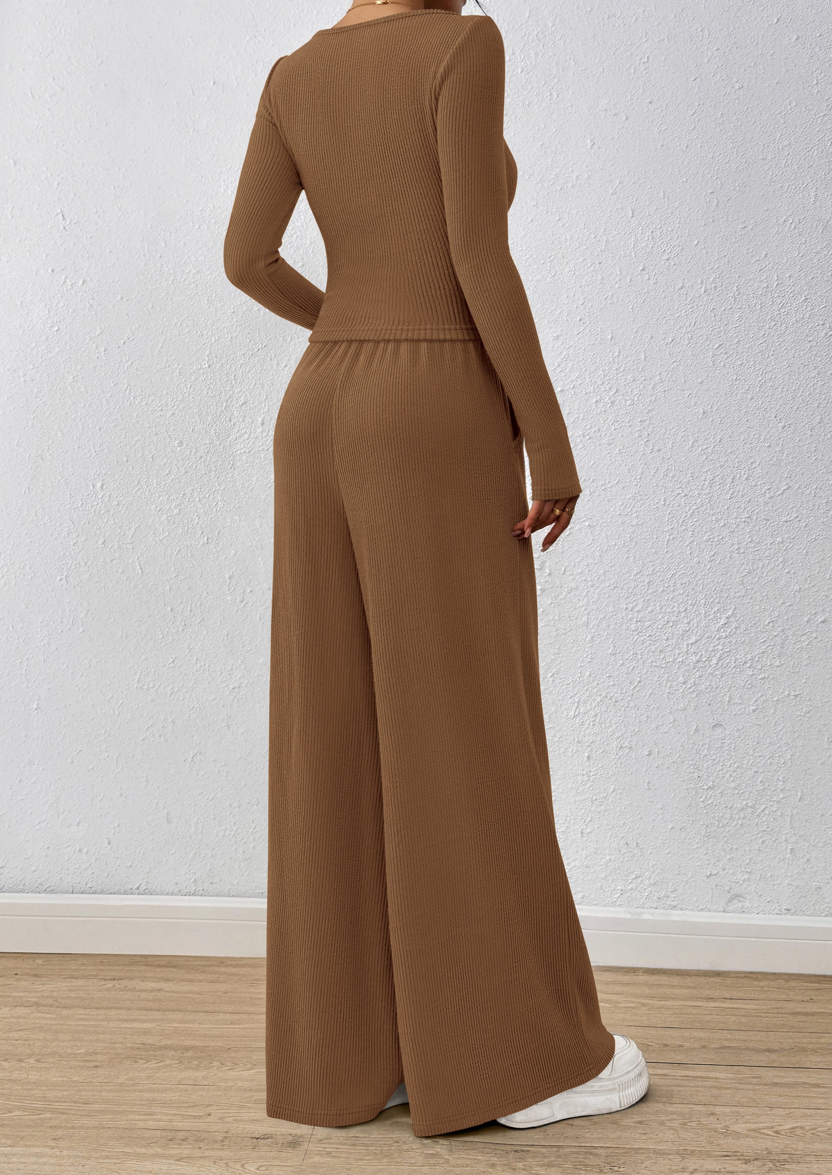 PRETTYGARDEN Women's 2 Piece Lounge Sets Fall Fashion Long Sleeve Crop Top Wide Leg Pants Matching Sets Clothing