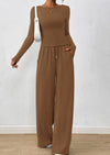 PRETTYGARDEN Women's 2 Piece Lounge Sets Fall Fashion Long Sleeve Crop Top Wide Leg Pants Matching Sets Clothing