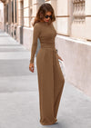 PRETTYGARDEN Women's 2 Piece Lounge Sets Fall Fashion Long Sleeve Crop Top Wide Leg Pants Matching Sets Clothing