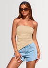 PRETTYGARDEN Womens Summer Tube Tops Trendy Strapless Ruched Going Out Tops Outfits Asymmetrical Bandeau Shirts