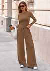 PRETTYGARDEN Women's 2 Piece Lounge Sets Fall Fashion Long Sleeve Crop Top Wide Leg Pants Matching Sets Clothing