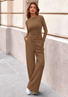 PRETTYGARDEN Women's 2 Piece Lounge Sets Fall Fashion Long Sleeve Crop Top Wide Leg Pants Matching Sets Clothing
