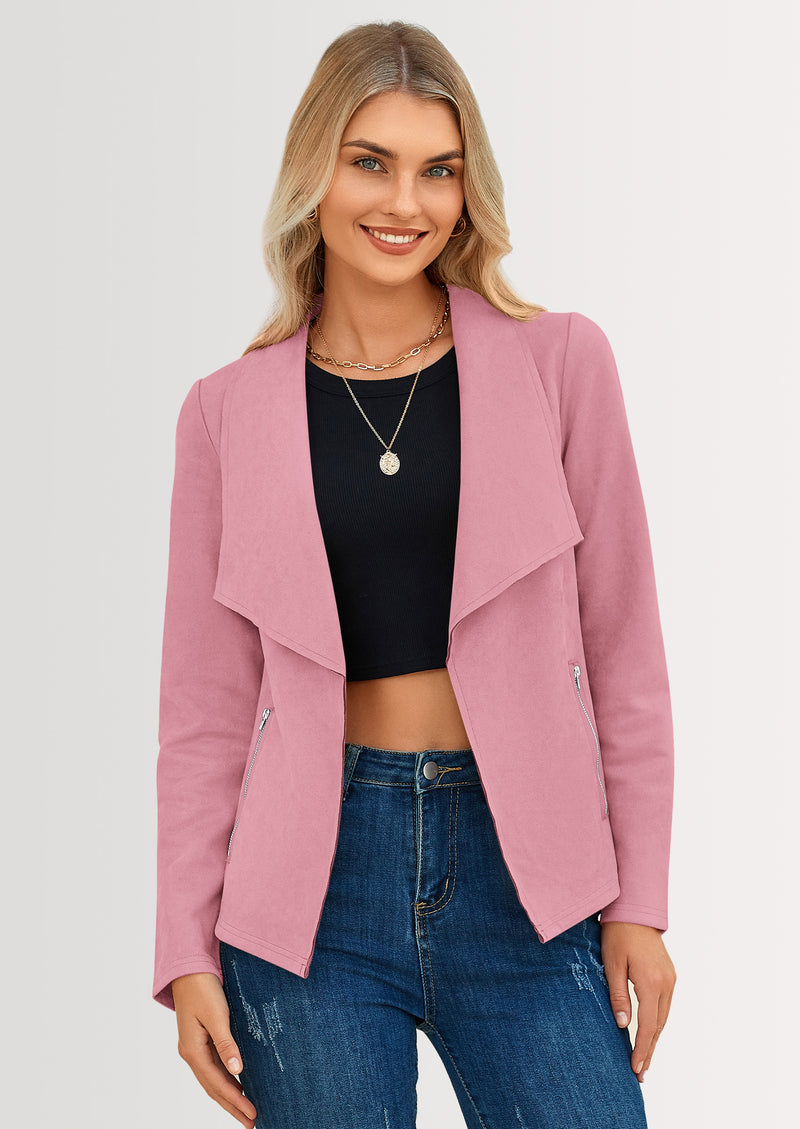PRETTYGARDEN Women's Faux Suede Jackets Fashion Fall Clothes Long Sleeve Open Front Cropped Coat Outwear