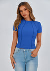KIRUNDO Ribbed Short Sleeve Tops for Women Summer Casual Crew Neck Cute Crop Basic Tees Slim Fit Exposed Seams T Shirts