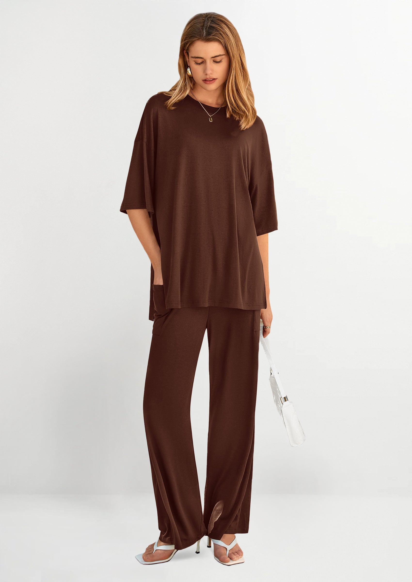 PRETTYGARDEN Women's 2 Piece Outfits Casual Short Sleeve Pullover Tops and Wide Leg Pants Lounge Sets Tracksuits