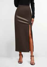 PRETTYGARDEN Womens Faux Leather Skirt Fall Bodycon High Waisted Slit Dressy Casual Winter Maxi Long Pencil Skirts