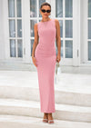PRETTYGARDEN Women's Semi Formal Midi Dresses Sleeveless Ruched Bodycon Long Elegant Cocktail Wedding Guest Dress